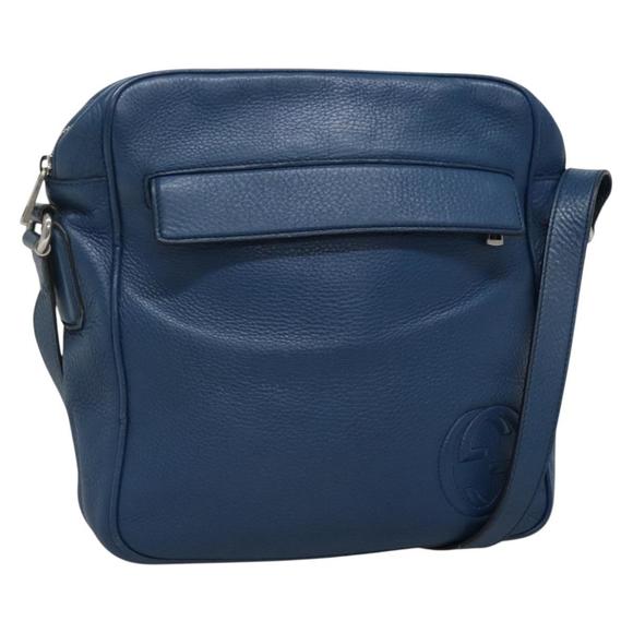 GUCCI Shoulder Bag Leather Blue Silver 337084 Auth 130167 - Picture 1 of 16